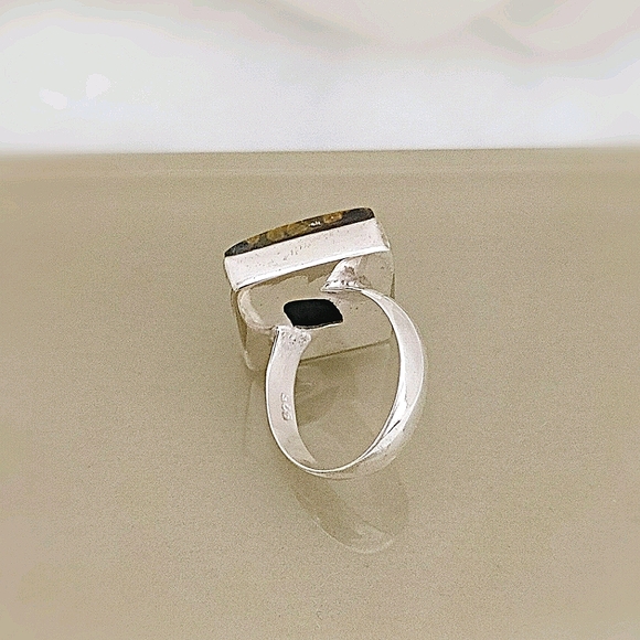 Genuine Green OCEAN JASPER Ring Natural Colors green Tan White 925 Silver Size 8 - Picture 7 of 11